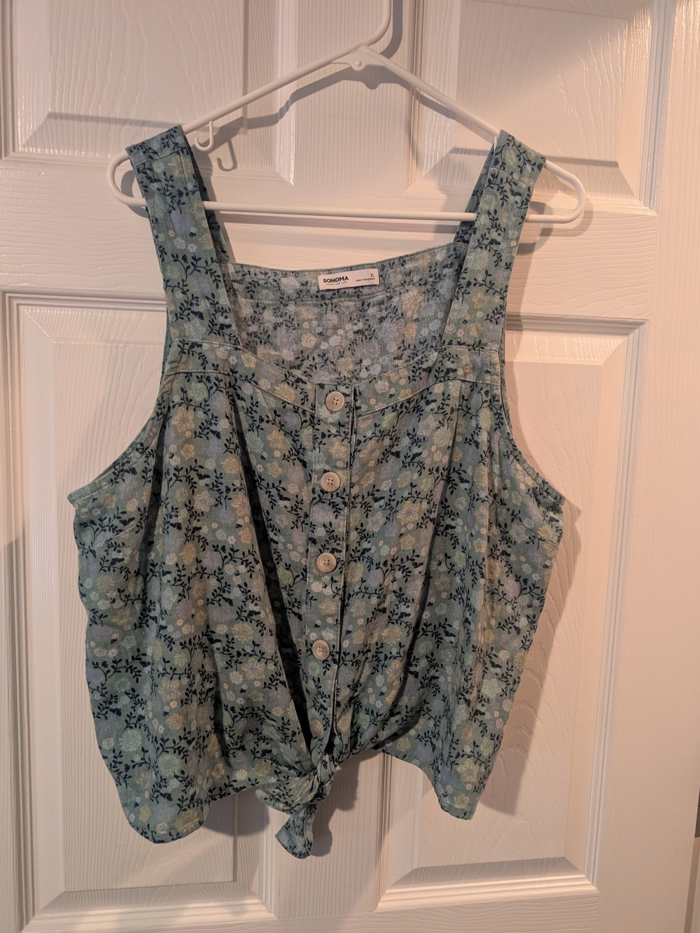 Sonoma Light Blue Floral Button-Front Tie Crop Top